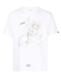 weißes bedrucktes T-Shirt mit einem Rundhalsausschnitt von A Bathing Ape