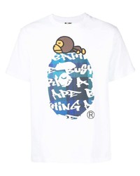 weißes bedrucktes T-Shirt mit einem Rundhalsausschnitt von A Bathing Ape