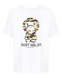 weißes bedrucktes T-Shirt mit einem Rundhalsausschnitt von A Bathing Ape