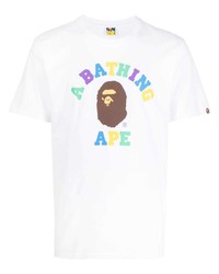 weißes bedrucktes T-Shirt mit einem Rundhalsausschnitt von A Bathing Ape