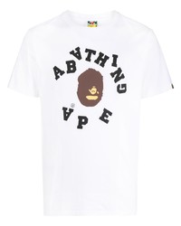 weißes bedrucktes T-Shirt mit einem Rundhalsausschnitt von A Bathing Ape