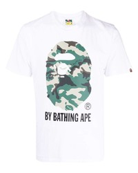 weißes bedrucktes T-Shirt mit einem Rundhalsausschnitt von A Bathing Ape