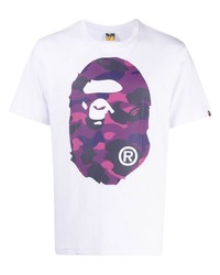 weißes bedrucktes T-Shirt mit einem Rundhalsausschnitt von A Bathing Ape