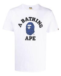 weißes bedrucktes T-Shirt mit einem Rundhalsausschnitt von A Bathing Ape