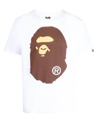 weißes bedrucktes T-Shirt mit einem Rundhalsausschnitt von A Bathing Ape