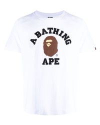 weißes bedrucktes T-Shirt mit einem Rundhalsausschnitt von A Bathing Ape