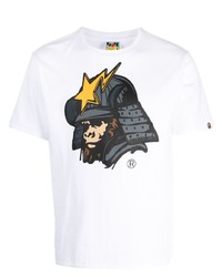 weißes bedrucktes T-Shirt mit einem Rundhalsausschnitt von A Bathing Ape