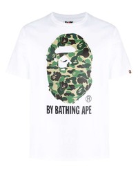 weißes bedrucktes T-Shirt mit einem Rundhalsausschnitt von A Bathing Ape