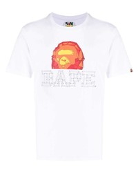 weißes bedrucktes T-Shirt mit einem Rundhalsausschnitt von A Bathing Ape