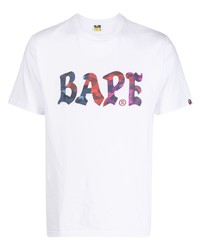 weißes bedrucktes T-Shirt mit einem Rundhalsausschnitt von A Bathing Ape