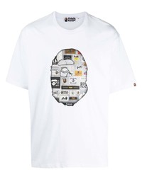 weißes bedrucktes T-Shirt mit einem Rundhalsausschnitt von A Bathing Ape