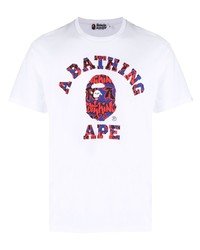 weißes bedrucktes T-Shirt mit einem Rundhalsausschnitt von A Bathing Ape