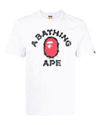 weißes bedrucktes T-Shirt mit einem Rundhalsausschnitt von A Bathing Ape