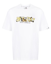 weißes bedrucktes T-Shirt mit einem Rundhalsausschnitt von A Bathing Ape