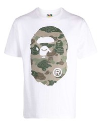 weißes bedrucktes T-Shirt mit einem Rundhalsausschnitt von A Bathing Ape