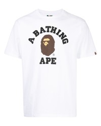 weißes bedrucktes T-Shirt mit einem Rundhalsausschnitt von A Bathing Ape