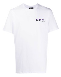 weißes bedrucktes T-Shirt mit einem Rundhalsausschnitt von A.P.C.