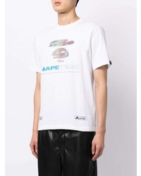 weißes bedrucktes T-Shirt mit einem Rundhalsausschnitt von AAPE BY A BATHING APE