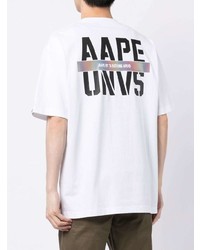 weißes bedrucktes T-Shirt mit einem Rundhalsausschnitt von AAPE BY A BATHING APE