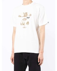 weißes bedrucktes T-Shirt mit einem Rundhalsausschnitt von AAPE BY A BATHING APE