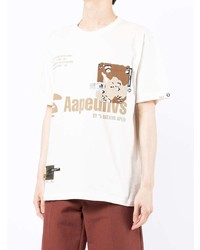 weißes bedrucktes T-Shirt mit einem Rundhalsausschnitt von AAPE BY A BATHING APE