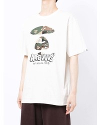 weißes bedrucktes T-Shirt mit einem Rundhalsausschnitt von AAPE BY A BATHING APE