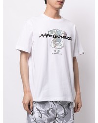 weißes bedrucktes T-Shirt mit einem Rundhalsausschnitt von AAPE BY A BATHING APE