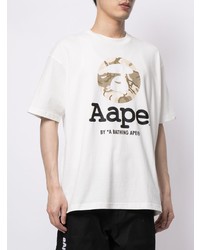 weißes bedrucktes T-Shirt mit einem Rundhalsausschnitt von AAPE BY A BATHING APE