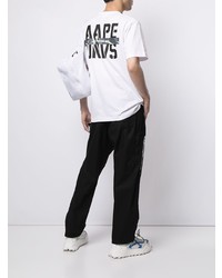 weißes bedrucktes T-Shirt mit einem Rundhalsausschnitt von AAPE BY A BATHING APE