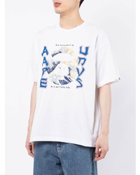 weißes bedrucktes T-Shirt mit einem Rundhalsausschnitt von AAPE BY A BATHING APE