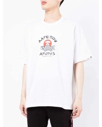 weißes bedrucktes T-Shirt mit einem Rundhalsausschnitt von AAPE BY A BATHING APE