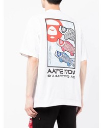 weißes bedrucktes T-Shirt mit einem Rundhalsausschnitt von AAPE BY A BATHING APE