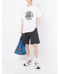 weißes bedrucktes T-Shirt mit einem Rundhalsausschnitt von AAPE BY A BATHING APE