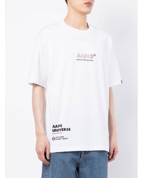 weißes bedrucktes T-Shirt mit einem Rundhalsausschnitt von AAPE BY A BATHING APE