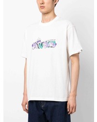 weißes bedrucktes T-Shirt mit einem Rundhalsausschnitt von AAPE BY A BATHING APE