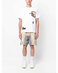 weißes bedrucktes T-Shirt mit einem Rundhalsausschnitt von AAPE BY A BATHING APE