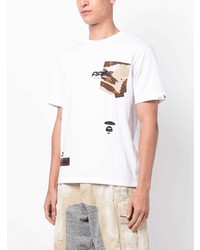 weißes bedrucktes T-Shirt mit einem Rundhalsausschnitt von AAPE BY A BATHING APE