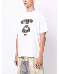 weißes bedrucktes T-Shirt mit einem Rundhalsausschnitt von AAPE BY A BATHING APE