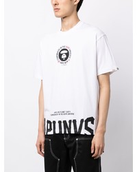 weißes bedrucktes T-Shirt mit einem Rundhalsausschnitt von AAPE BY A BATHING APE