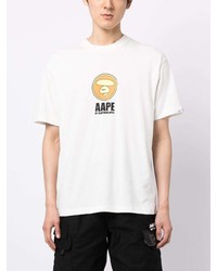 weißes bedrucktes T-Shirt mit einem Rundhalsausschnitt von AAPE BY A BATHING APE