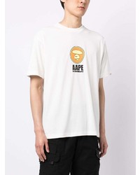 weißes bedrucktes T-Shirt mit einem Rundhalsausschnitt von AAPE BY A BATHING APE