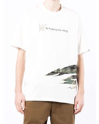 weißes bedrucktes T-Shirt mit einem Rundhalsausschnitt von AAPE BY A BATHING APE