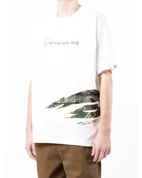 weißes bedrucktes T-Shirt mit einem Rundhalsausschnitt von AAPE BY A BATHING APE