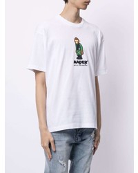 weißes bedrucktes T-Shirt mit einem Rundhalsausschnitt von AAPE BY A BATHING APE