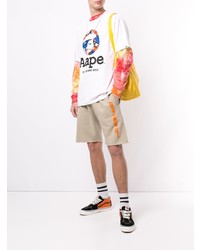 weißes bedrucktes T-Shirt mit einem Rundhalsausschnitt von AAPE BY A BATHING APE