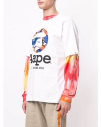 weißes bedrucktes T-Shirt mit einem Rundhalsausschnitt von AAPE BY A BATHING APE