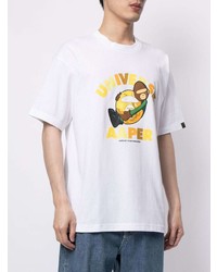 weißes bedrucktes T-Shirt mit einem Rundhalsausschnitt von AAPE BY A BATHING APE