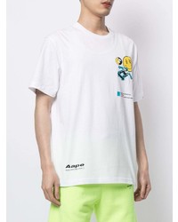 weißes bedrucktes T-Shirt mit einem Rundhalsausschnitt von AAPE BY A BATHING APE