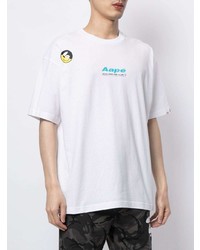 weißes bedrucktes T-Shirt mit einem Rundhalsausschnitt von AAPE BY A BATHING APE