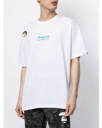 weißes bedrucktes T-Shirt mit einem Rundhalsausschnitt von AAPE BY A BATHING APE